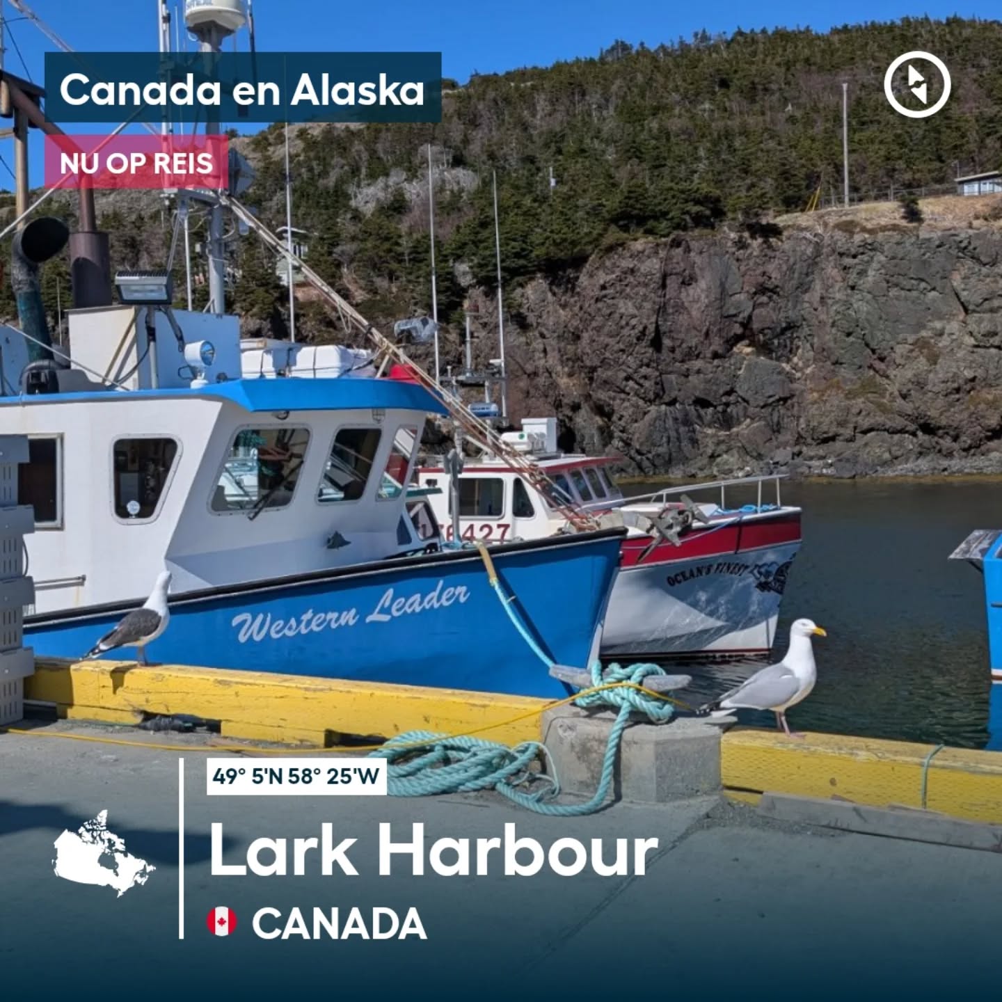 Little Port vlakbij Lark Harbor op Newfoundland waar de kreeften vissers 🦞 al volop vangsten binnen gehaald hebben.
We bezoeken hier ook het wrak van de MSC Baltic III